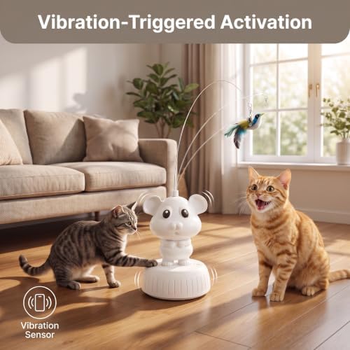 Interactive Cat Toys for Indoor Cats – USB Rechargeable Electric Flying Bird Feather Teaser, Durable & Safe Automatic Cat Toy for Exercise, Hunting Instinct, and Boredom Relief