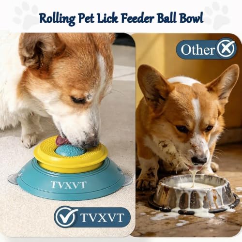 Rolling Lick Feeder Ball Bowl with Suction Cups Anti Slip Slow Feeder Interactive Puzzle Enrichment Toy for Dogs Cats Suitable for Wet Food Yogurt Bone Broth Nutrient Liquid (Green)