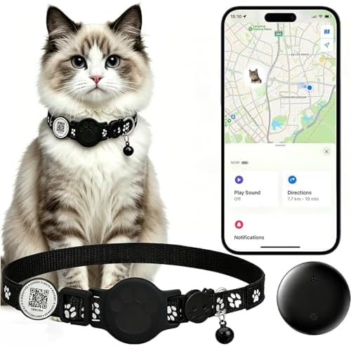 Cat Tracker with QR Code GPS Collar for Cats Electronic Pet Locator Waterproof Compatible with Apple Find My No Monthly Fee Ideal for Small to Large Cats Advanced Tracking Solution Smart Collar