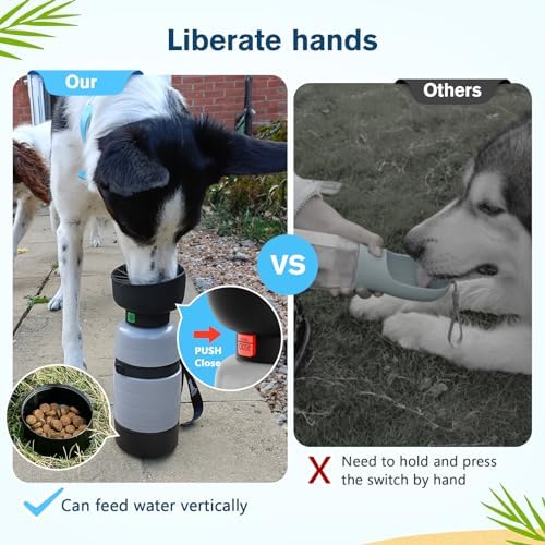 Pecute Upgraded 22 oz Dog Water Bottle with 5 oz Food Container, Portable Dog Travel Water Bottle Dispenser, Leakproof, BPA Free, Lightweight, Pet Water Bottle Bowl for Outdoor Walking Hiking Camping