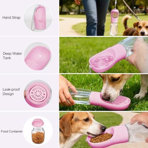 Portable Dog Water Bottle with Food Container, Drinking Bottle for Travel