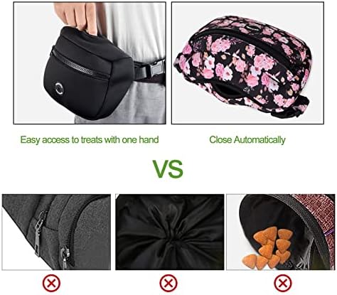 Petmolico Neoprene Dog Treat Pouch, Auto Closed Dog Training Pouch Fanny Pack Wasit Bag with Dog Poop Bag Dispenser for Hands-Free Dog Walking, Pink Peony