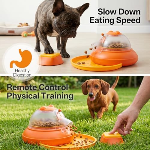Dog Puzzle Feeder Toy, Slow Feeder Dog Bowls, Interactive IQ Training | Automatic Treat Dispenser, Interactive Dog Toys, 260 ml Capacity with Remote Control, Rechargeable Pet Food Feeder for Dog