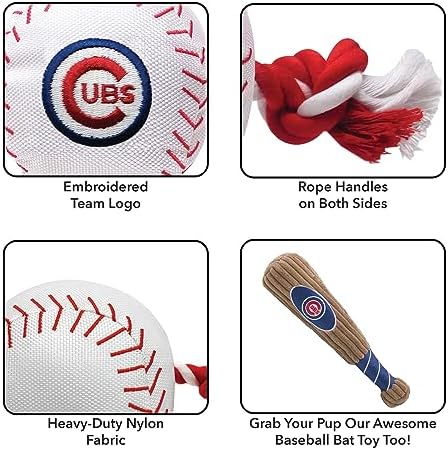 MLB CHICAGO CUBS Baseball Rope Toy for DOGS & CATS. Tough nylon, Sporty Baseball Design, Heavy-duty ropes with Inner SQUEAKER