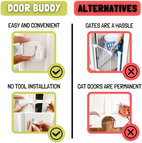 Door Buddy Pet Door Latch for Cats - Grey. Adjustable Cat Door Strap. Dog Proof Litter Box & Feeding Station Without Pet Gate. Most Customizable Cat Door Holder for Interior Door.