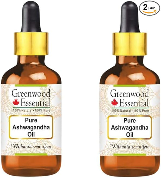 Greenwood Essential Pure Ashwagandha Oil (Withania somnifera) with Two Glass Droppers (Pack of Two) 50ml X 2 (3.38 oz)