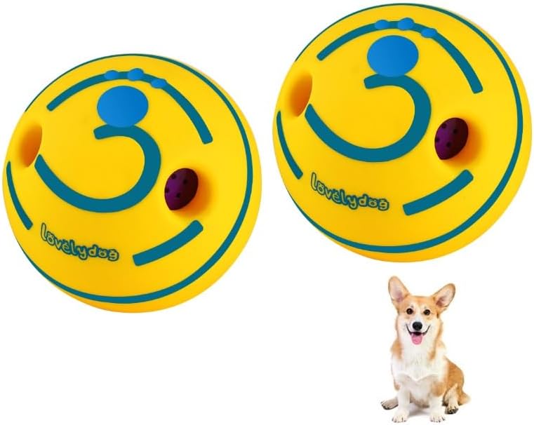 Wobble Giggle Ball for Dogs Durable Interactive Dog Toys for Small Medium Large Dogs (Yellow/Blue, 3.46 Inch / 8.8cm)