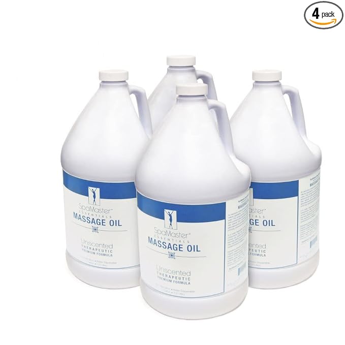Master Massage Unscented Organic Massage Oil - Water-Soluble, Vitamin-Rich, Skin-Nourishing Formula, Ideal for Professionals and Home Use, 1-Gallon Bottle, Pack of 4