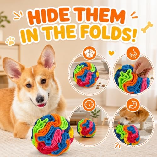 1PCS Snuffle Ball for Dogs, Interactive Slow Feeder Toy with Storage Bag, Keep Pets Occupied, Anxiety Relief for Bored Dogs, 8 Colorful Snuffle Ball with 3.94 Inch Diameter