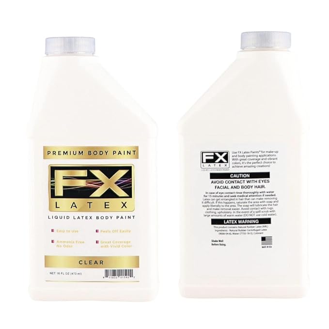 Liquid Latex - Face and Body Paint, Ammonia Free, Easy On and Off, Cosplay Makeup, Create Professional Monster, Zombie Arts 16 Oz (Clear)