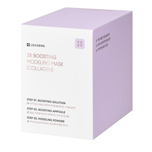 LEADERS 3X Boosting Modeling Mask | 3-Step Korean Skincare with Collagen Set of 3 | Skin Elasticity & Firmness | Improve Sagging Skin | Collagen for Toning & Anti-Aging - 3 Pack (Collagen)