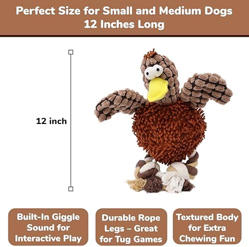 SPOT Gigglers Chicken Dog Toy with Giggle Sound, Textured Plush Tug Toy with Rope Legs, 12" for Small and Medium Dog Breeds