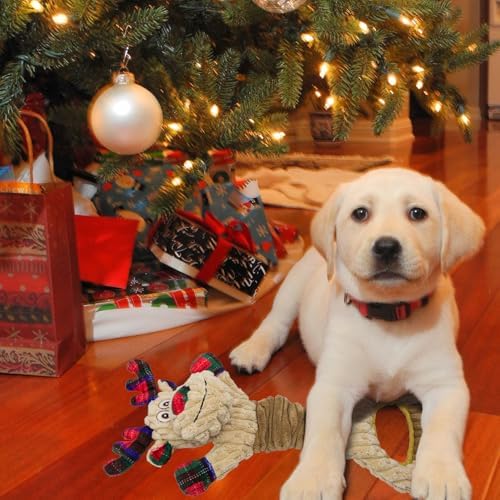 Christmas Squeaky Elk Dog Toys- Plush Tug of War Dog Toy for Large Breed- Interactive Dog Toys with Crinkle to Keep Them Busy- Training and Reduce Boredom