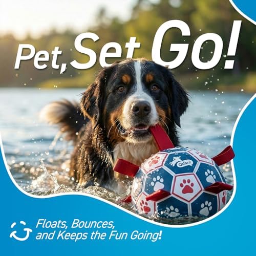 QDAN Large Outdoor Dog Toy, Soccer Ball with Straps, Durable Giant Dog Ball
