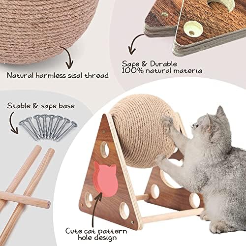 Cat Scratcher Toy,Natural Sisal Rope Cat Scratching Ball Scratcher Toy with Ball for Cats& Kittens&Dogs&Puppy, Interactive Solid Wood Scratcher Pet Toy Suitable for Small Cats and Dogs (Large)