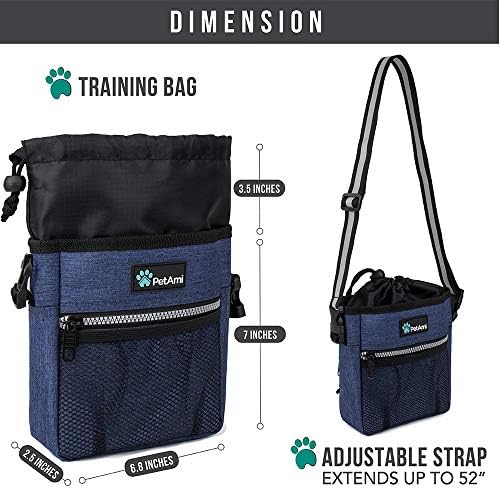 PetAmi Dog Treat Pouch, Pet Treat Pouch for Training, Dog Walking Bag Holder for Kibbles, Pet Food Toy, Dog Trainer Essentials Supplies, Poop Bag Dispenser, 3 Ways to Wear (Heather Navy)