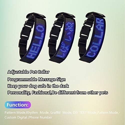 Leadleds Programmable Dog Collar Flashing Light Up Rechargeable Pet Dog Safety Collar Glow in The Dark Light-up Neck Loop - Blue LED