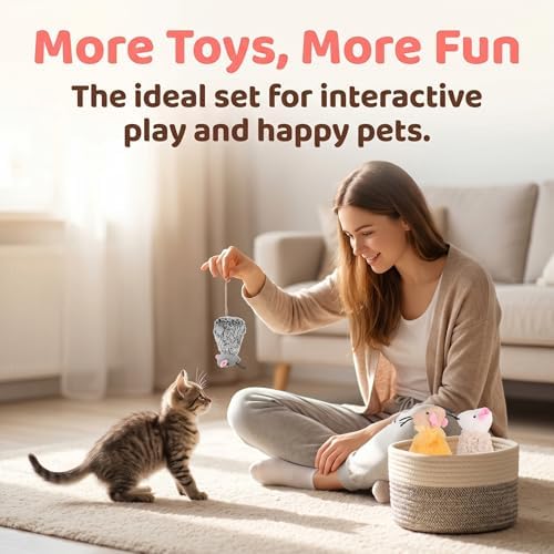 Veemoon 3 Pcs Refillable Catnip Toys for Cats, 3.54 Inches Catnip Toy Mouse, Indoor Kitten Plush Interactive Teething Chew Kicker Hunting Boredom Relief Pet Accessories