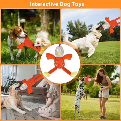 Drmstow Squeaky Large Dog Toys with Crinkle Paper, Interactive Puppy Toys, Tough Dog Pull Toy, Tug of War Dog Chew Toys for Small, Medium, Large Dogs