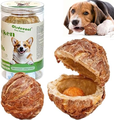 Dog Treats,Chicken Wrapped Rawhide Spherica,Egg Yolk,200g,Teeth Cleaning Snacks,for Small Medium Large Dogs,2PCS