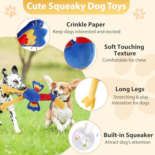 Letsmeet Pet Supplies Squeaky Dog Chew Toy with Soft Fabric Tough Interactive Tug of War Dog Toys to Keep Them Busy for Small,Medium,Large Breed