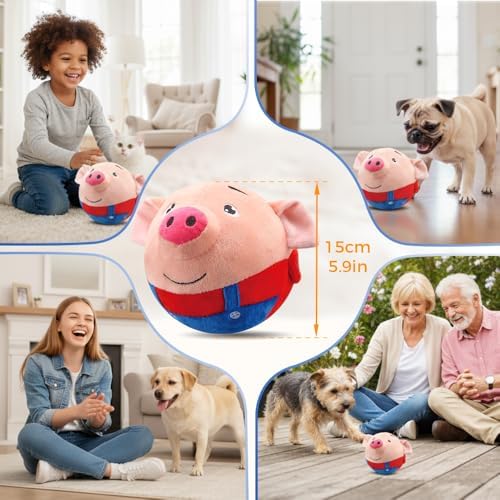 Interactive Dog Toys, 2026 New Talking Moving Dogs Ball Toy Active Moving Pet Plush Toy with Talking Sound, Washable Pig Plush Sound Electronic Toy Squeaky Toys for Small Dogs (Dog)