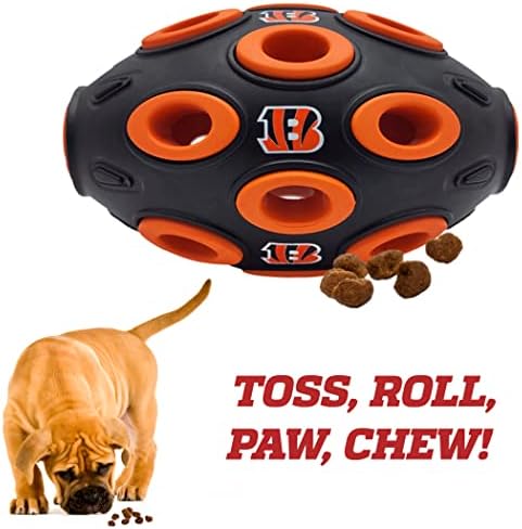 NFL Cincinnati Bengals Football Treat Dispensing Toy for Dogs and Cats, Rubber Ball Dog Toy, Interactive Fun Dog Treat Toy, Natural Rubber Dog Feeding Toy