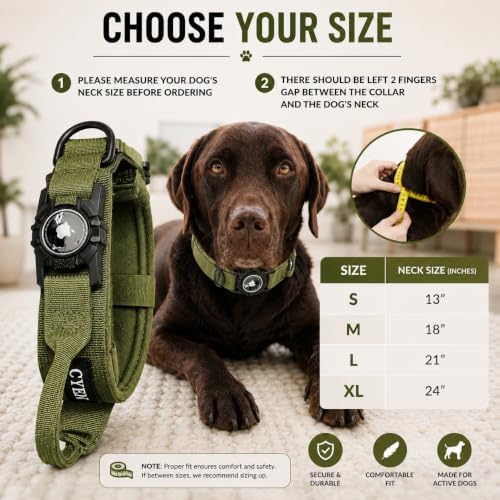 Heavy Duty Tactical Dog Collar with Tracker Pocket,Adjustable GPS Tracking Collar for Small, Medium & Large Dogs, Compatible with Compact Smart Trackers,Control Handle for Added Security