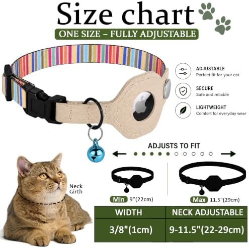 Breakaway Cat Collar with Leather AirTag Holder & Bell - Apple Air Tag Cat Collars for Girls & Boys, Lightweight Anti-Lost GPS Tracker Design, Printed Pattern - Safety and Adjustable (Serape)