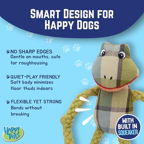 Happy Tails Durable 13" Frog Dog Toy for Medium to Large Dogs - Engaging Squeaky Toy + Reinforced Stitching - Made from Safe Polyester Material - Perfect for Chewing, Tugging, Playtime