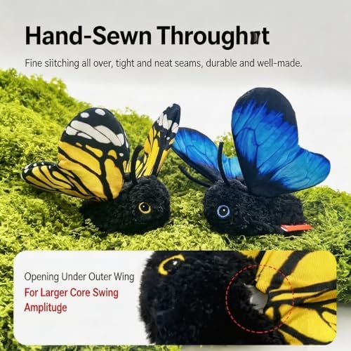 Interactive Cat Toy, Fluttering Electric Bug Cat Toy, with Vibrating Flapping Wings, Touch Activated Rechargeable Auto Motion Kitten Toy, Indoor Cats Self Play (Yellow Butterfly)