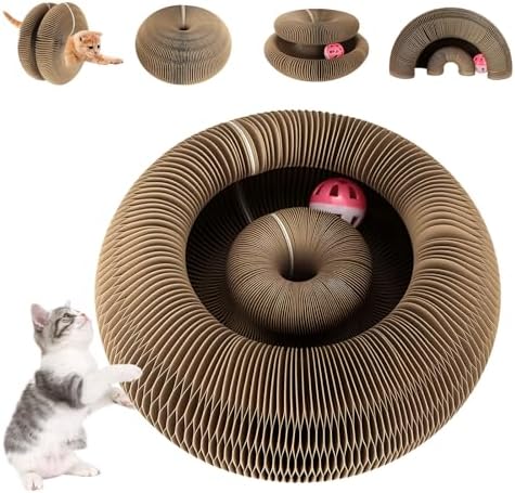 Kitty Curls Cat Toy, Magic Organ Cat Scratching Board with Bell-Ball