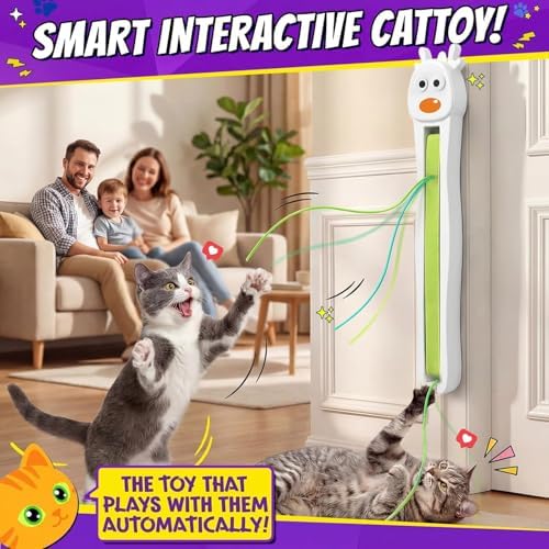 Interactive Cat Toy for Indoor Cats: Door-Mounted Automatic Moving Enrichment Cat Toy with Adjustable Motion Modes, Rechargeable Electric for Kittens & Bored Adult Cats, Hands-Free Pet Play Accessory