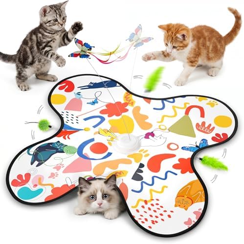 Aktor Interactive Cat Toy for Indoor Cats - Rechargeable Automatic Hide & Seek with Fluttering Butterfly, Moving Feather Wands & Realistic Prey Sounds | Motion Activated Exercise Toy for Bored Cats