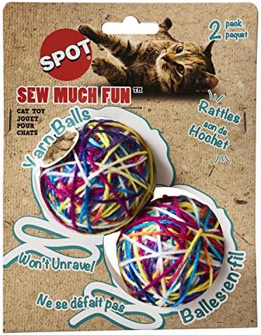 SPOT Ethical Products Sew Much Fun/Yarn Ball Cat Toy / 2.5" / 2Pack, Multicolor