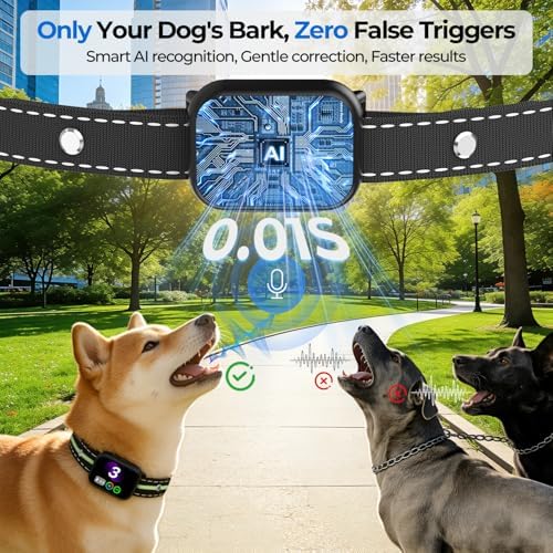 RPZ Automatic Dog Bark Collar for Small Medium Large Dogs 8-150 Lbs, Green | Rechargeable, bark count tracking, 4 training modes, 3 sensitivity levels, IP67 waterproof, beep, vibration and shock