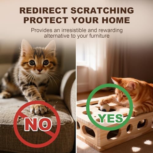 2026 New Model Cat Nail File Enrichment Box Cat Nail File Box with Sandpaper Stress-Free Alternative to Trimming Nails, Cat Toys Interactive for Indoor Cats Nail Scratcher（Natural Wood）