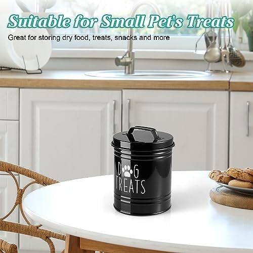 OUTNILI Small Dog Treat Container Airtight - 6" Tall X 4.9" Round Black Dog Treat Jar for Kitchen Counter - Rustic Treat Storage Canister for Dogs, Cats, Small Animals - Gifts for Pet Owners