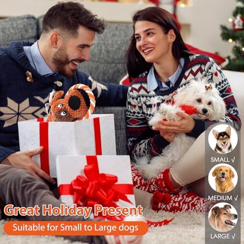 Drmstow Dog Toys for Aggressive Chewers, Squeaky Plush Chew Toy with Crinkle, Interactive Rope Tug of War Toy for Large Dogs to Keep Them Busy