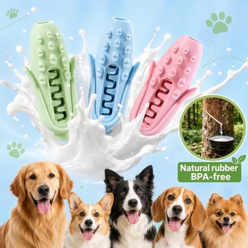 Corn-Shaped Dog Chew Toy for Small to Medium Dogs, Silicone Dental Cleaning Stick, Pink, Interactive Enrichment Toy (Pink)