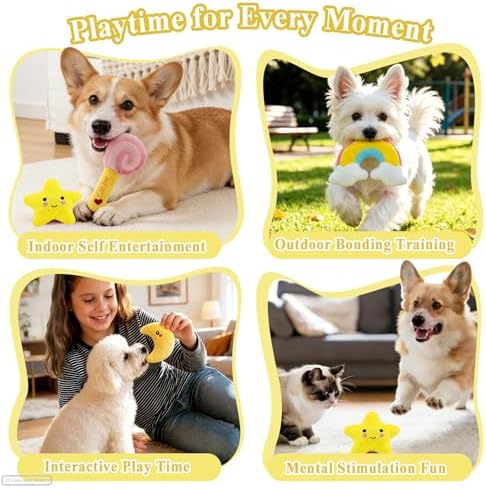 ASOCEA Small Dog Toys 5 Pack, Squeaky Plush Puppy Toys,Yellow