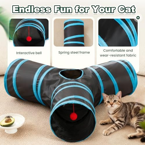 Love's cabin Cat Tunnel for Indoor Cats, 3-Way Collapsible Play Tunnel