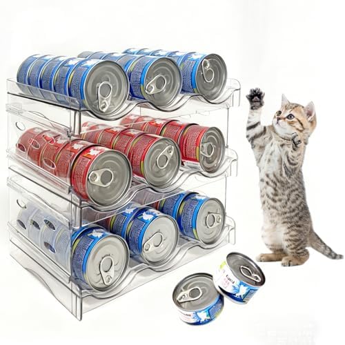 Cat Food Can Organizer 3-Tier Hold 54 Cans 3.5oz Transparent Cat Can Rack