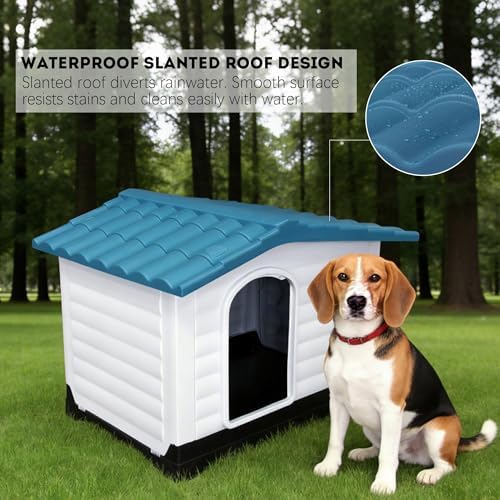 Elevated 2-Door Plastic Dog House Kennel with Fold