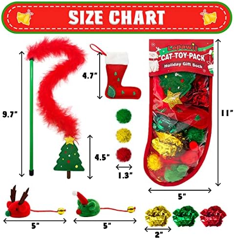 Cat Christmas Stocking, 10 Pack Gifts for Christmas, Interactive Feather Toy with Catnip, Cat Ball Toys, Crinkle Balls, Mice Toys for Indoor Cats & Kitten