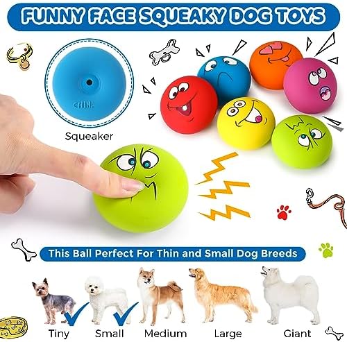 Jenaai 24 Pieces Funny Face Squeaky Dog Toys Latex Soft Toys Emoticon Dog Squeaky Ball Interactive Balls Fetch Play Toy for Small Medium Pets Animals Puppies Training(Multiple Colors)
