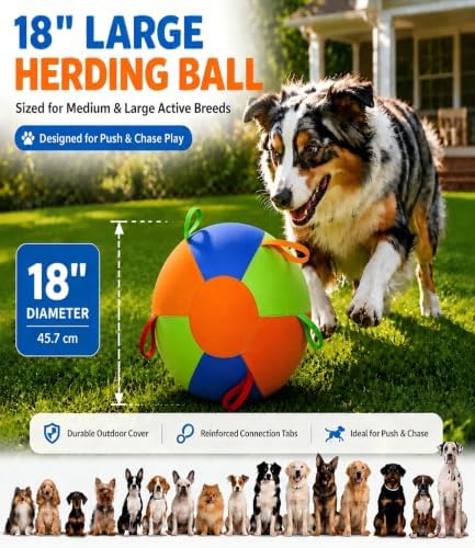 18" Herding Ball for Dogs, Large Dog Training Toy for Outdoor Play