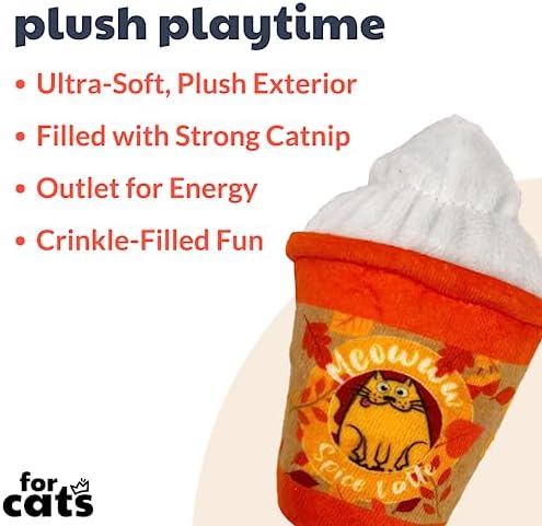 Huxley & Kent Plush Cat Toy - Fall Interactive Catnip Toy for Cats & Kittens - Soft with Crinkle & Catnip - Fun Indoor Play - Meowww Spice Latte