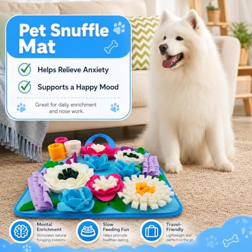 Snuffle Mat for Dogs Sniffing Feeding Mat for Small and Medium Breed Dogs and Cats Non-Slip/Portable/Durable Interactive Puzzle Pet Puppies Toys Encourages Natural Foraging Skills