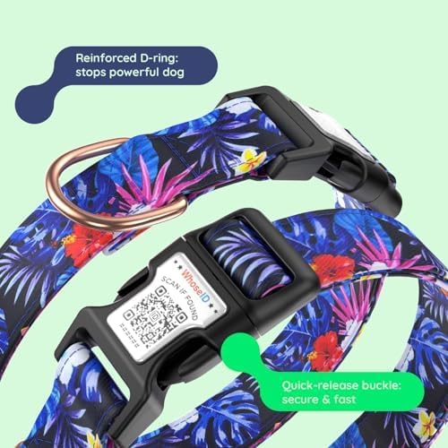 Airtag Dog Collar,with Waterproof airtag Holder，Original Stylish Cute Pattern Design.QR Code ID Buckle，Comfortable Soft Cotton for Small Medium Large Dogs